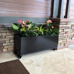 Nice Aluminum Trough Planter With Casters, 19" High